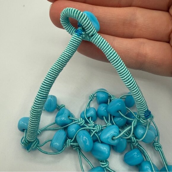 Turquoise Blue Glass Beaded Three Strand Layer Necklace - Picture 5 of 11